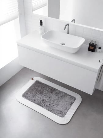 Jüt Peluş Kaymaz Taban Yıkanabilir Banyo Mutfak Kapı Önü Paspası 40x60 cm-Beyaz-Gri