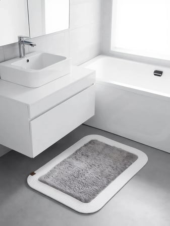 Jüt Peluş Kaymaz Taban Yıkanabilir Banyo Mutfak Kapı Önü Paspası 40x60 cm-Beyaz-Gri