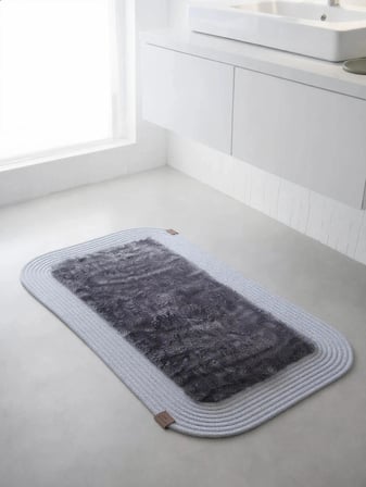 Jüt Peluş Kaymaz Taban Yıkanabilir Banyo Mutfak Kapı Önü Paspası 40x60 cm-Gri-Antrasit