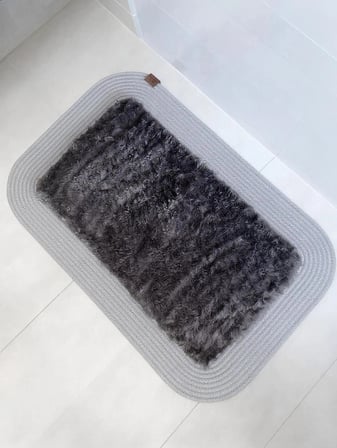 Jüt Peluş Kaymaz Taban Yıkanabilir Banyo Mutfak Kapı Önü Paspası 40x60 cm-Gri-Antrasit
