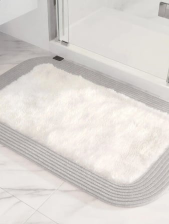 Jüt Peluş Kaymaz Taban Yıkanabilir Banyo Mutfak Kapı Önü Paspası 40x60 cm-Gri-Beyaz