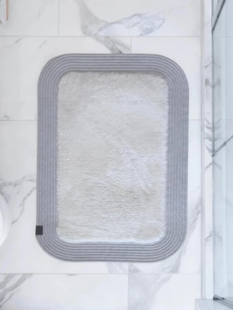 Jüt Peluş Kaymaz Taban Yıkanabilir Banyo Mutfak Kapı Önü Paspası 40x60 cm-Gri-Beyaz