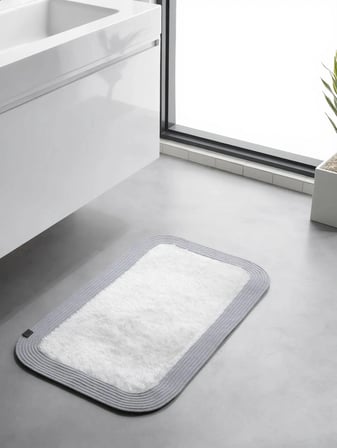 Jüt Peluş Kaymaz Taban Yıkanabilir Banyo Mutfak Kapı Önü Paspası 40x60 cm-Gri-Beyaz