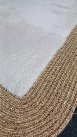Jüt Peluş Kaymaz Taban Yıkanabilir Banyo Mutfak Kapı Önü Paspası 40x60 cm-Hasır-Beyaz