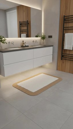 Jüt Peluş Kaymaz Taban Yıkanabilir Banyo Mutfak Kapı Önü Paspası 40x60 cm-Hasır-Beyaz