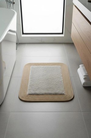 Jüt Peluş Kaymaz Taban Yıkanabilir Banyo Mutfak Kapı Önü Paspası 40x60 cm-Hasır-Vizon