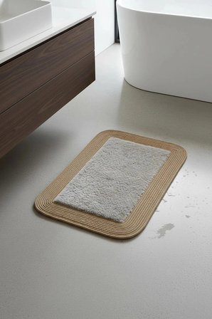 Jüt Peluş Kaymaz Taban Yıkanabilir Banyo Mutfak Kapı Önü Paspası 40x60 cm-Hasır-Vizon