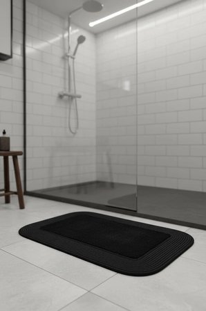 Jüt Peluş Kaymaz Taban Yıkanabilir Banyo Mutfak Kapı Önü Paspası 40x60 cm-Siyah