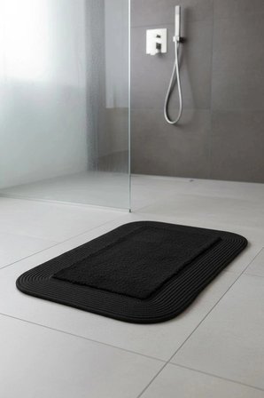 Jüt Peluş Kaymaz Taban Yıkanabilir Banyo Mutfak Kapı Önü Paspası 40x60 cm-Siyah