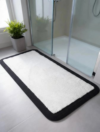 Jüt Peluş Kaymaz Taban Yıkanabilir Banyo Mutfak Kapı Önü Paspası 40x60 cm-Siyah-Beyaz