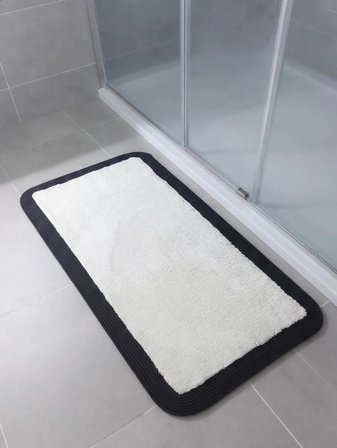 Jüt Peluş Kaymaz Taban Yıkanabilir Banyo Mutfak Kapı Önü Paspası 40x60 cm-Siyah-Beyaz