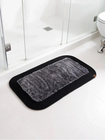 Jüt Peluş Kaymaz Taban Yıkanabilir Banyo Mutfak Kapı Önü Paspası 40x60 cm-Siyah-Antrasit