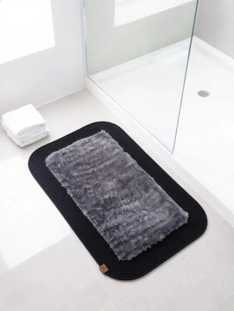 Jüt Peluş Kaymaz Taban Yıkanabilir Banyo Mutfak Kapı Önü Paspası 40x60 cm-Siyah-Antrasit