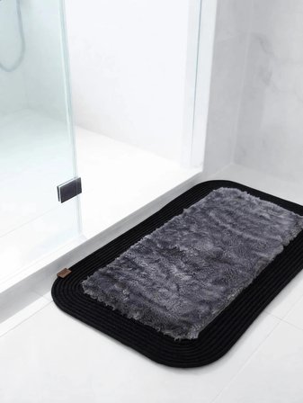 Jüt Peluş Kaymaz Taban Yıkanabilir Banyo Mutfak Kapı Önü Paspası 40x60 cm-Siyah-Antrasit