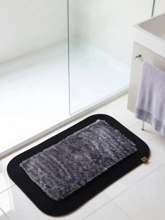 Jüt Peluş Kaymaz Taban Yıkanabilir Banyo Mutfak Kapı Önü Paspası 40x60 cm-Siyah-Antrasit
