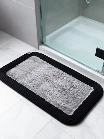 Jüt Peluş Kaymaz Taban Yıkanabilir Banyo Mutfak Kapı Önü Paspası 40x60 cm-Siyah-Gri