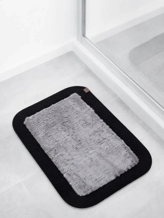 Jüt Peluş Kaymaz Taban Yıkanabilir Banyo Mutfak Kapı Önü Paspası 40x60 cm-Siyah-Gri