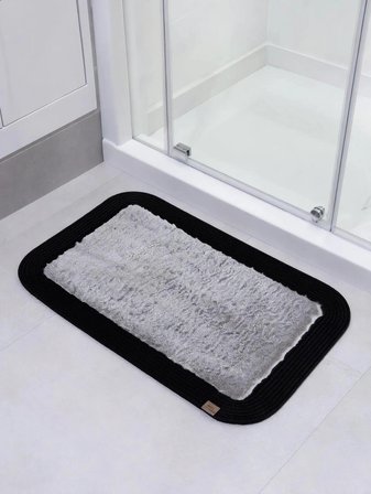 Jüt Peluş Kaymaz Taban Yıkanabilir Banyo Mutfak Kapı Önü Paspası 40x60 cm-Siyah-Gri
