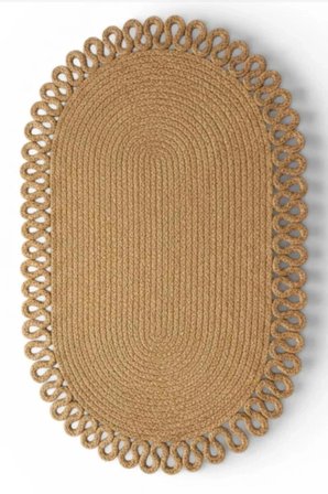 Yıkanabilir Trikot Örgü Kenarlı Jüt Banyo Paspası-Bohem Oval Paspas-50x80cm