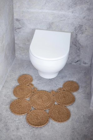 Jüt Çift Taraflı Yıkanabilir Klozet Örtüsü - Geometrik Desenli Banyo Paspası (36x50 cm)