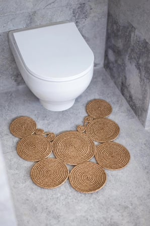 Jüt Çift Taraflı Yıkanabilir Klozet Örtüsü - Geometrik Desenli Banyo Paspası (36x50 cm)