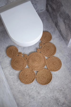 Jüt Çift Taraflı Yıkanabilir Klozet Örtüsü - Geometrik Desenli Banyo Paspası (36x50 cm)