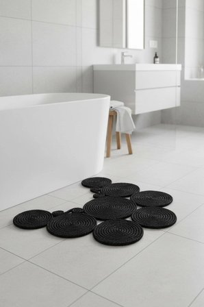 Jüt Çift Taraflı Yıkanabilir Klozet Örtüsü - Geometrik Desenli Banyo Paspası (36x50 cm)
