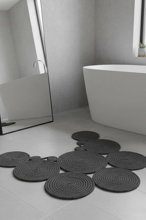 Jüt Çift Taraflı Yıkanabilir Klozet Örtüsü - Geometrik Desenli Banyo Paspası (36x50 cm)