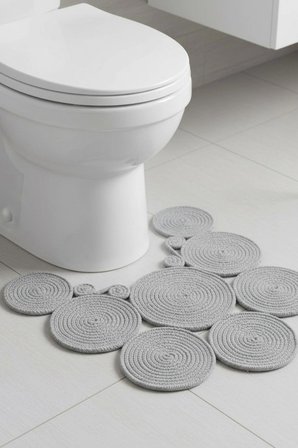 Jüt Çift Taraflı Yıkanabilir Klozet Örtüsü - Geometrik Desenli Banyo Paspası (36x50 cm)