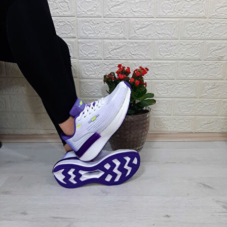 M.P 1674 beyaz-mor  Fuspetli Kadın Yürüyüş Dolgu Spor Ayakkabı