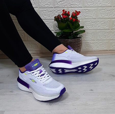 M.P 1674 beyaz-mor  Fuspetli Kadın Yürüyüş Dolgu Spor Ayakkabı
