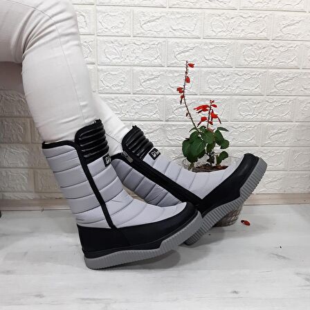 Benetton 50027 Gri-Siyah İçi Kürklü Fermuarlı Kaymaz Kadın Kar Botu