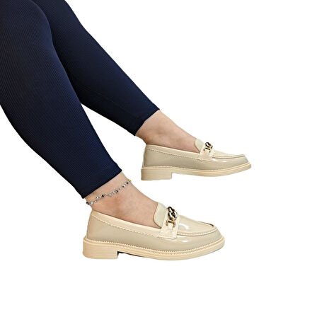 Fiyra 4015 Bej Rugan Kaymaz Leofer Günlük Kadın Ayakkabı