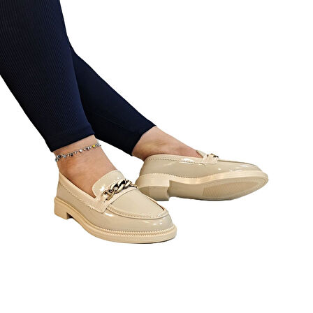 Fiyra 4015 Bej Rugan Kaymaz Leofer Günlük Kadın Ayakkabı