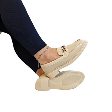 Fiyra 4015 Bej Rugan Kaymaz Leofer Günlük Kadın Ayakkabı