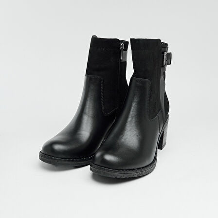 Hakiki Deri Topuklu Fermuarlı Kadın Bot 