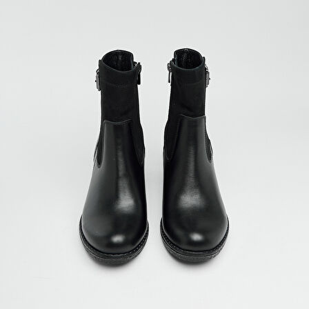 Hakiki Deri Topuklu Fermuarlı Kadın Bot 