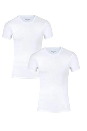 Erkek %100 Pamuklu Beyaz 2'li Ribana O Yaka Fanila T-shirt Q5.U.5O.K1.K.A.P.C