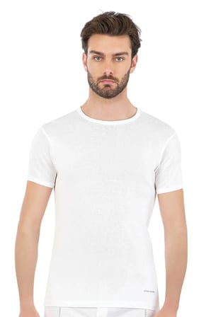 Erkek %100 Pamuklu Beyaz 2'li Ribana O Yaka Fanila T-shirt Q5.U.5O.K1.K.A.P.C