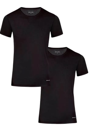 Erkek %100 Pamuklu Siyah 2'li Ribana O Yaka Fanila T-shirt Q5.U.5O.K1.K.A.P.C