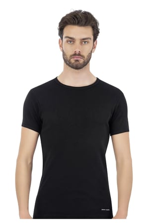 Erkek %100 Pamuklu Siyah 2'li Ribana O Yaka Fanila T-shirt Q5.U.5O.K1.K.A.P.C
