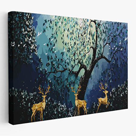 Modern Soyut Tarzda Altın Geyikler Dekoratif Tablo-3687