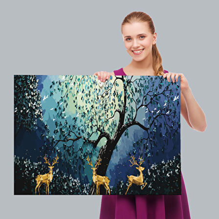 Modern Soyut Tarzda Altın Geyikler Dekoratif Tablo-3687