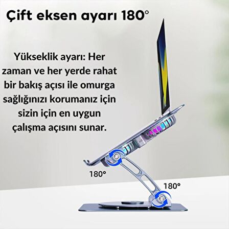 Coofbe Alüminyum Yükseklik Ayarlı 360° Dönebilen 2in1 Tablet Laptop Standı Masaüstü Laptop Soğutucu