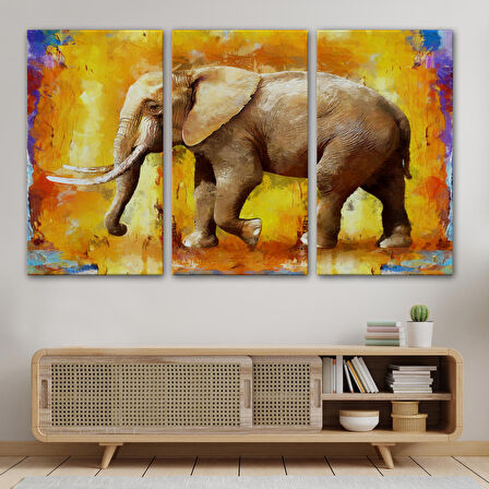 Modern Sanat Tarzı Yürüyen Fil Yağlıboya Görünüm Kanvas Duvar Tablosu-3688