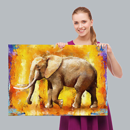 Modern Sanat Tarzı Yürüyen Fil Yağlıboya Görünüm Kanvas Duvar Tablosu-3688