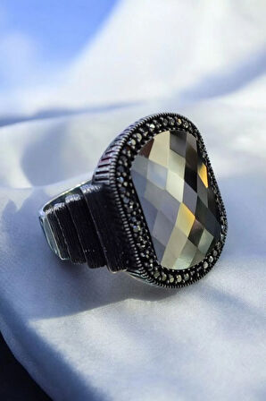 Erkek Siyah Zirkon Taşlı 925 Ayar Gümüş Yüzük