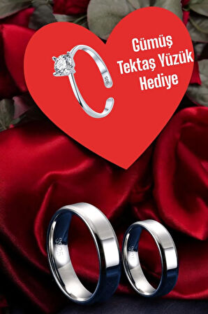 925 Ayar Gümüş 5 mm Düz Alyans - ÇİFT ALIMLARDA TEKTAŞ YÜZÜK HEDİYELİ