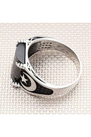 925 Ayar Gümüş Mikro Taşlı Ayyıldız Figürlü Erkek Yüzük