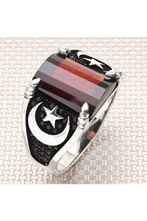 925 Ayar Gümüş Mikro Taşlı Ayyıldız Figürlü Erkek Yüzük